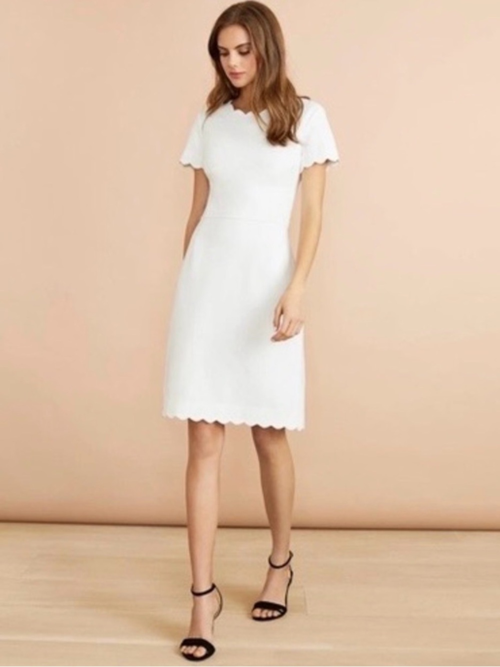 Brooks Brothers White Short-Sleeve Scallop-Edge Mini Dress